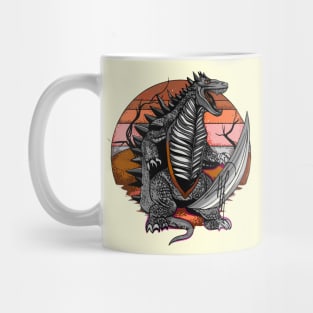 Attacking dinosaur with sun in the background Mug